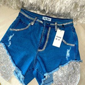 Bling out denim shorts